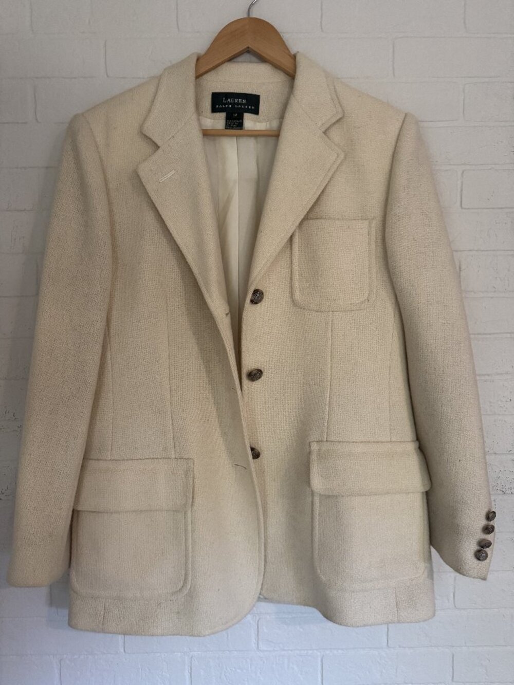 Vintage Lauren Ralph Lauren Cream Wool Blazer Size 12 U1FD5-closet